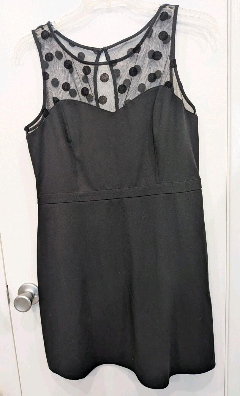 LC Lauren Conrad Black Polka Dot Mesh Yoke Dress Size 16 Sleeveless Sweetheart